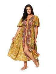 Aller Simplement Sukienka w kolorze żółtym rozmiar: 54-58. Żółte sukienki Aller Simplement, bez wzorów, bez kołnierzyka, bez ramiączek, maxi. Za 78.99 zł.