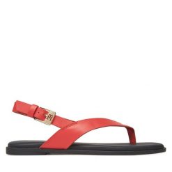 Sandały Tommy Hilfiger. Brązowe sandały TOMMY HILFIGER, bez wzorów, bez obcasa, na płaskiej podeszwie, bez zapięcia. Za 299.99 zł.