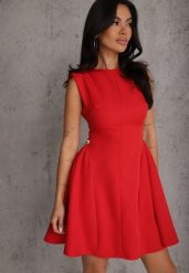 Czerwona Rozkloszowana Sukienka Bez Rękawów z Odpinanymi Aplikacjami w Pasie Maridina. Czerwone sukienki Renee, na lato, m, z aplikacjami, z materiału, eleganckie, bez kołnierzyka, bez ramiączek, mini, rozkloszowane. Za 169.99 zł.