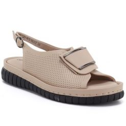 Skórzane sandały damskie ażurowe beżowe T.Sokolski L26-475. Brązowe sandały T.Sokolski, w ażurowe wzory, ze skóry, bez obcasa, bez zapięcia. Za 189.99 zł.