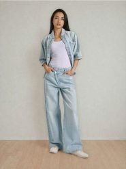 Jeansy wide leg mid waist z krzyżowanym pasem - niebieski. Niebieskie jeansy Sinsay, l, bez wzorów. Za 69.99 zł.