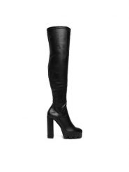 DeeZee Kozaki 339-1 Czarny. Czarne kozaki DeeZee, z materiału, bez obcasa, na słupku, bez zapięcia. Za 239.99 zł.