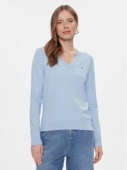 Tommy Hilfiger Sweter WW0WW40098 Błękitny Regular Fit. Niebieskie swetry TOMMY HILFIGER, xxl, bez wzorów, z bawełny, bez ramiączek. Za 309.99 zł.