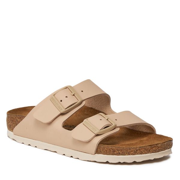 Klapki Birkenstock. Brązowe klapki Birkenstock, bez wzorów, bez obcasa. Za 299.99 zł.