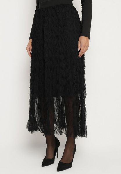 Czarna Rozkloszowana Spódnica z Półtransparentnego Materiału z Ozdobnym Tłoczeniem Zerivra. Czarne spódnice Born2be, na co dzień, l, bez wzorów, eleganckie, maxi, proste. Za 44.99 zł.