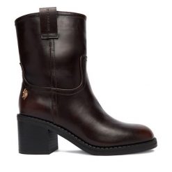 Botki U.S. Polo Assn. Brązowe botki U.S. Polo Assn., bez wzorów, bez obcasa, na słupku, bez zapięcia. Za 199.99 zł.