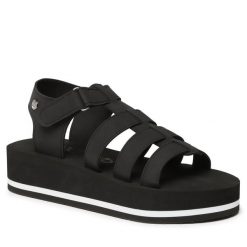Sandały Gioseppo. Czarne sandały Gioseppo, bez wzorów, bez obcasa, na słupku, bez zapięcia. Za 129.99 zł.