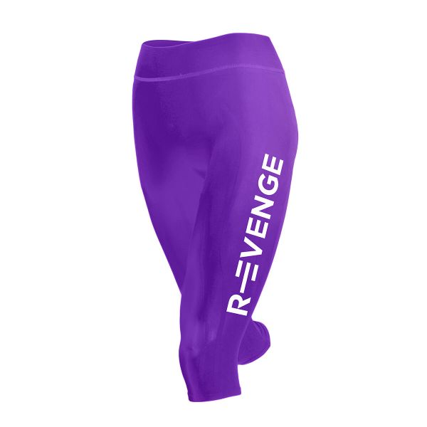 Legginsy techniczne do biegania Capri damskie z taśmami kinetycznymi. Fioletowe legginsy R-EVENGE, bez wzorów, z elastanu. Za 212.88 zł.
