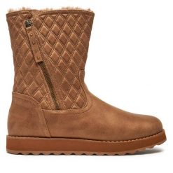 Botki Skechers. Brązowe botki Skechers, bez wzorów, bez obcasa, na płaskiej podeszwie, bez zapięcia. Za 379.99 zł.