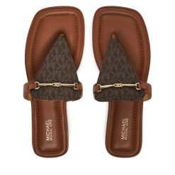 Japonki MICHAEL Michael Kors. Brązowe klapki MICHAEL Michael Kors, bez wzorów, ze lnu, bez obcasa. Za 549.99 zł.