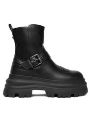 Buffalo Botki Dione Biker Boot Mid 1270127 Czarny. Czarne botki Buffalo, bez wzorów, ze skóry, bez obcasa, na płaskiej podeszwie, bez zapięcia. Za 439.99 zł.