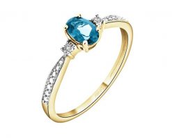 Pierścionek z żółtego złota z diamentami i Topazem London Blue - próba 375. Niebieskie pierścionki Apart, z diamentem, złote. Za 1,459.00 zł.