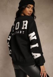 Czarna Bluza Ocieplana z Bawełną Ozdobiona Napisem Fezurra. Czarne bluzy Renee, l, bez wzorów, z bawełny, bez kaptura. Za 64.99 zł.