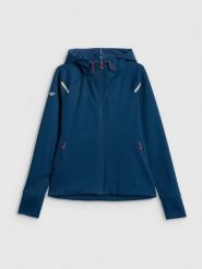 4F Bluza dresowa slim z kapturem damska - turkusowa L. Niebieskie bluzy 4f, l, bez wzorów, z dresówki, z kapturem. Za 199.99 zł.