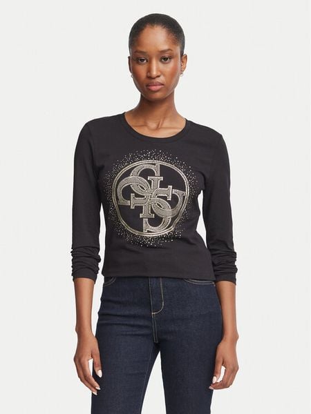 Guess Bluzka W6BI58 K7388 Czarny Slim Fit. Czarne bluzki Guess, xl, z aplikacjami, z bawełny, bez kołnierzyka, bez ramiączek. Za 234.99 zł.