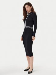 KARL LAGERFELD Sukienka dzianinowa A1W13027 Czarny Slim Fit. Czarne sukienki KARL LAGERFELD, m, bez wzorów, z dzianiny, bez kołnierzyka, bez ramiączek. Za 649.99 zł.