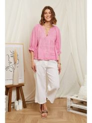 Rodier Lin Lniana bluzka w kolorze jasnoróżowym rozmiar: XL/XXL. Różowe bluzki Rodier Lin, xl, bez wzorów, ze lnu, bez kołnierzyka, bez ramiączek. Za 105.38 zł.