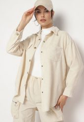 Jasnobeżowa Koszula ze Sztruksowej Tkaniny Nevellorae. Brązowe koszule Born2be, xl, bez wzorów, ze sztruksu, bez kołnierzyka, bez ramiączek. Za 49.99 zł.