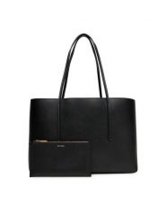Calvin Klein Torebka Foil Logo Tote W/Pouch LV04F3274G Czarny. Czarne shopper Calvin Klein, bez wzorów, ze skóry, bez dodatków. Za 699.99 zł.