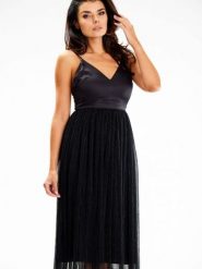 Sukienka Model A624 Black - awama. Czarne sukienki Awama, l, bez wzorów, z elastanu, bez kołnierzyka, plus size, bez ramiączek, midi, dopasowane. Za 468.08 zł.