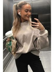 MADMEXT Bluza w kolorze szarobrązowym rozmiar: L. Brązowe bluzy MADMEXT, l, bez wzorów, z bawełny, bez kaptura. Za 95.99 zł.