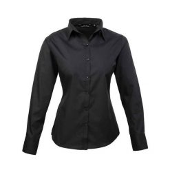 Bluzka Damska Z Długim Rękawem Z Popeliny. Czarne bluzki PREMIER, xs, bez wzorów, casualowe, bez kołnierzyka, bez ramiączek. Za 95.99 zł.