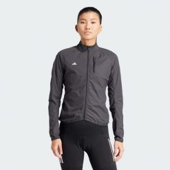 Kurtka do jazdy na rowerze WIND.RDY. Czarne kurtki sportowe Adidas, bez wzorów, z materiału, bez kaptura, rowerowe. Za 479.00 zł.
