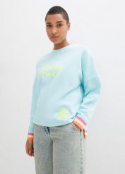 Bawełniana bluza oversize z kolorowym ściągaczem i mankietami z czystej bawełny. Niebieskie bluzy bonprix, bez wzorów, z bawełny, bez kaptura. Za 129.99 zł.