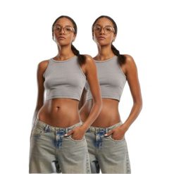 Top z jersey damski Urban Classics (x2). Szare topy Urban Classics, bez wzorów, z dzianiny, bez kołnierzyka, bez ramiączek. Za 142.00 zł.