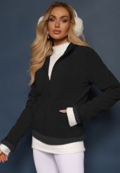 Czarna Rozpinana Bluza z Weluru Asinya. Czarne bluzy Renee, l, bez wzorów, z jeansu, bez kaptura. Za 59.99 zł.