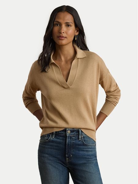 LAUREN RALPH LAUREN Sweter 200P14056004 Beżowy Regular Fit. Brązowe swetry Lauren Ralph Lauren, xs, bez wzorów, z syntetyku, bez ramiączek. Za 769.99 zł.