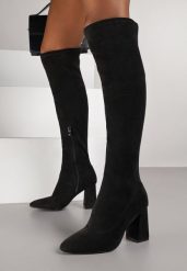 Czarne Kozaki Vices na Słupku z Dopasowaną Cholewką Fonasse. Czarne kozaki Born2be, z jeansu, bez obcasa, na obcasie, bez zapięcia. Za 149.99 zł.
