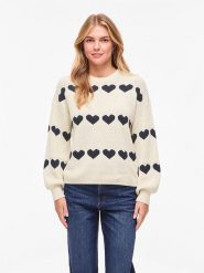 Vila Sweter "Vijamilla" w kolorze granatowo-kremowym rozmiar: XS. Brązowe swetry Vila, s, bez wzorów, z materiału, bez ramiączek. Za 88.02 zł.