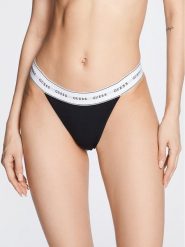 Guess Figi brazylijskie Carrie O2BE04 KBBU1 Czarny. Czarne figi Guess, xl, z aplikacjami, z bawełny. Za 49.99 zł.