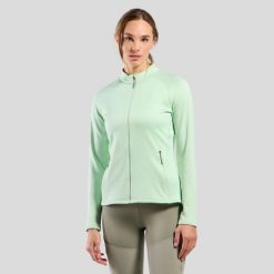 Bluza damska Odlo TENCIA Mid layer full zip. Zielone bluzy Odlo, na zimę, s, bez wzorów, z polaru, bez kaptura. Za 449.99 zł.