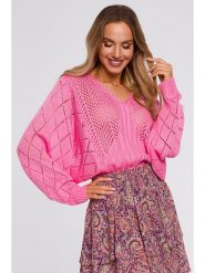 Made of emotion Sweter w kolorze różowym rozmiar: S/M. Różowe swetry Made Of Emotion, m, bez wzorów, ze splotem, bez ramiączek. Za 92.42 zł.