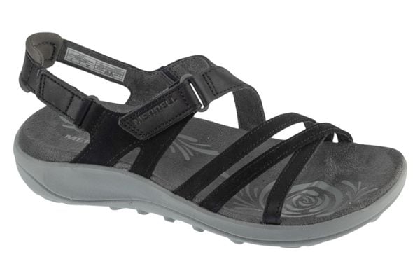 Sandały damskie, Harbor Backstrap. Czarne sandały Merrell, bez wzorów, z materiału, sportowe, bez obcasa, bez zapięcia. Za 369.99 zł.