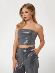 Guess Top W5RH0G WGX40 Srebrny Slim Fit. Szare topy Guess, l, z aplikacjami, z syntetyku, bez kołnierzyka, bez ramiączek. Za 229.99 zł.