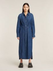 G-Star Sukienka dżinsowa w kolorze granatowym rozmiar: M. Niebieskie sukienki G-Star, na co dzień, m, bez wzorów, z bawełny, retro, bez kołnierzyka, bez ramiączek, maxi, proste. Za 283.48 zł.