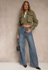 Niebieskie Jeansy Dzwony High Waist Selphire. Niebieskie jeansy Renee, l, bez wzorów, z podwyższonym stanem. Za 139.99 zł.