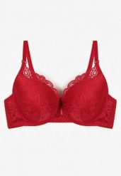 Bordowy Koronkowy Biustonosz Push Up Nelior. Czerwone biustonosze Renee, bez wzorów, z koronki. Za 19.99 zł.