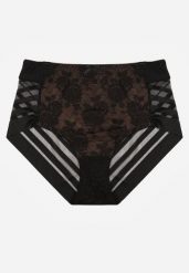 Czarno-Beżowe Siateczkowe Majtki Figi High Waist z Koronkowymi Zdobieniami Heylih. Czarne figi Renee, xl, z aplikacjami, z koronki. Za 19.99 zł.