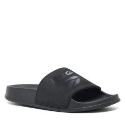 Klapki Reebok. Czarne klapki Reebok, bez wzorów, bez obcasa. Za 99.99 zł.