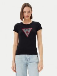 Guess T-Shirt E5GI08 J1314 Czarny Slim Fit. Czarne t-shirty Guess, xs, z aplikacjami, z bawełny, bez kołnierzyka, bez ramiączek. Za 109.99 zł.