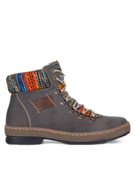 Rieker Trzewiki Z6743-45 Szary. Szare botki Rieker, bez wzorów, z materiału, bez obcasa, na płaskiej podeszwie, bez zapięcia. Za 258.99 zł.