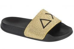 Klapki na basen damskie, Slippers Strass Logo. Żółte klapki SUN68, bez wzorów, z materiału, bez obcasa. Za 169.90 zł.