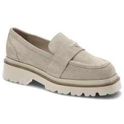 Beżowe Półbuty Chebello Eleganckie Mokasyny Damskie. Brązowe mokasyny CheBello, bez wzorów, ze skóry, bez obcasa. Za 349.00 zł.