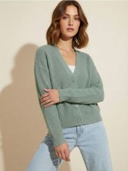 Kardigan basic - zielony. Zielone kardigany Sinsay, l, bez wzorów. Za 39.99 zł.