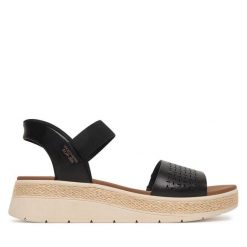 Sandały Skechers. Czarne sandały Skechers, bez wzorów, bez obcasa, na płaskiej podeszwie, bez zapięcia. Za 319.99 zł.