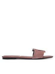 Calvin Klein Klapki Square Flat Sndl Embl Suede HW0HW03055 Beżowy. Brązowe klapki Calvin Klein, bez wzorów, ze skóry, bez obcasa. Za 409.99 zł.